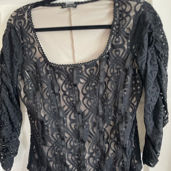 Venus Black Lace Blouse Sz Med - Picture 4 of 5